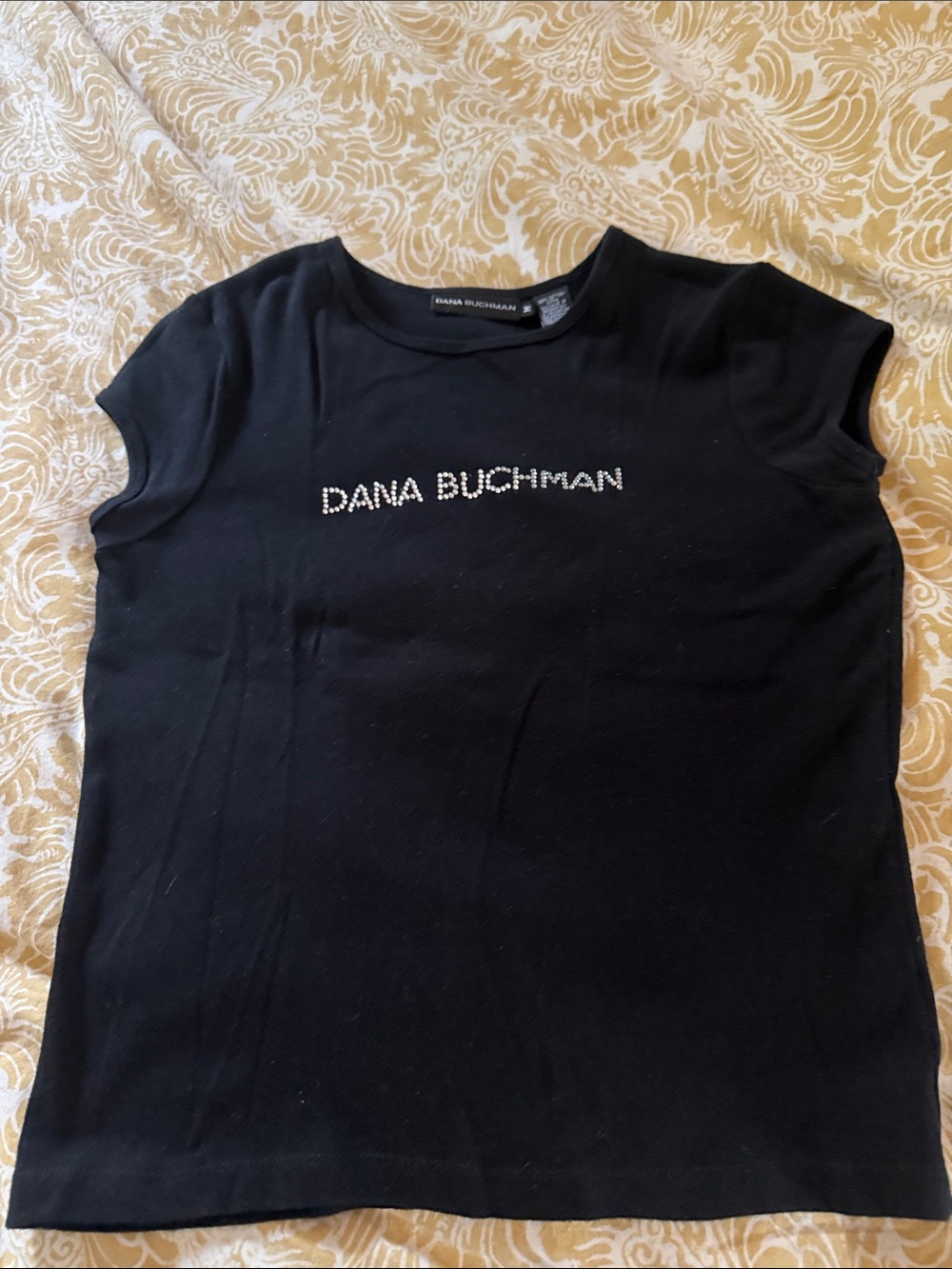 Dana Buchman Black Short Sleeve Tee with Rhinestone Logo